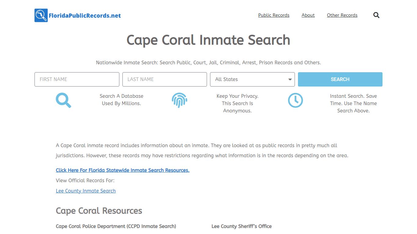 Cape Coral Inmate Search - CCPD FL Current & Past Jail Records