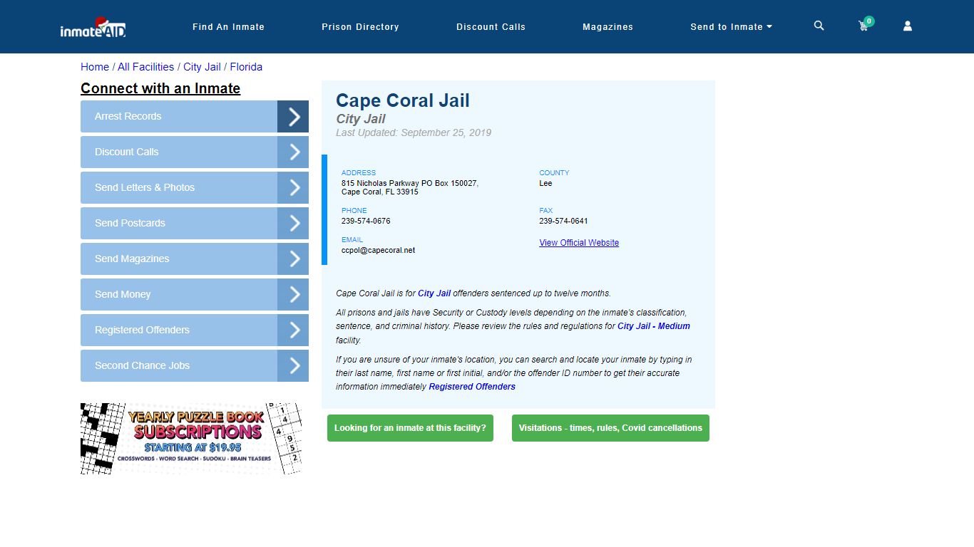 Cape Coral Jail | Inmate Locator